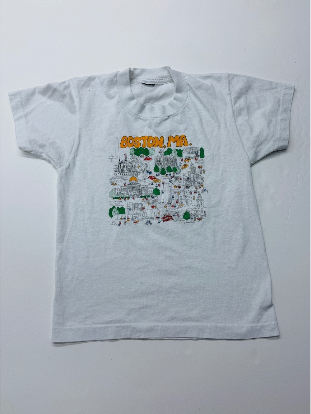 Vintage 80s Barb McClain Boston MA Map Print White Short Sleeve T-Shirt 10-12